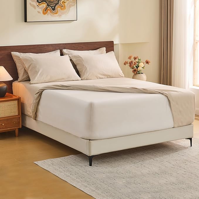 MEISHANG 100% French Pure Linen Sheets California King Size - Extra Deep Pocket Sheet Set, Soft Durable Flax Linen, Anti-Tear Breathable & Oeko-Tex Certified 18-24 Deep Pocket,All Season(Linen)