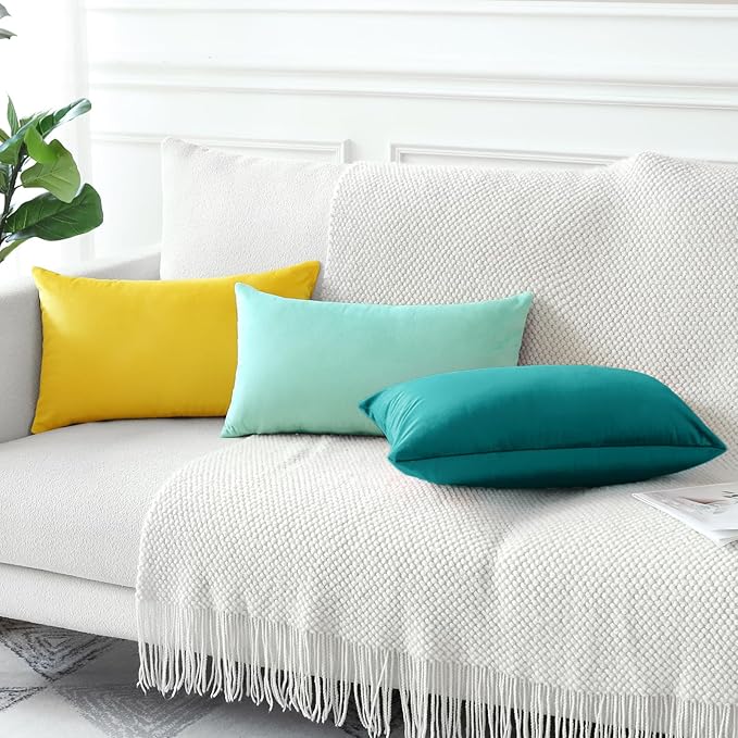 Artscope Luxury Velvet Pillow Covers Decorative Rectangle Pillowcases Soft Solid Cushion Cases for Couch Sofa Bedroom Car Decor 12x20 Inch Teal