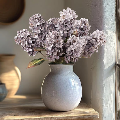 Fake Flowers Hydrangea Silk Flowers with Stems, Fake Grayish Hydrangea Artificial Flowers Winter Flowers Artificial for Decoration Vase Decor 24"（Grayish Purple ） 8PCS Wthout Vase