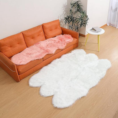Faux Fur Rug Sheepskin Shag Fluffy Fuzzy White 4x6 ft Rugs for Bedroom Bedside Bed Floor Living Room Plush High-Density Cushion Carpet Super Sofa Cover