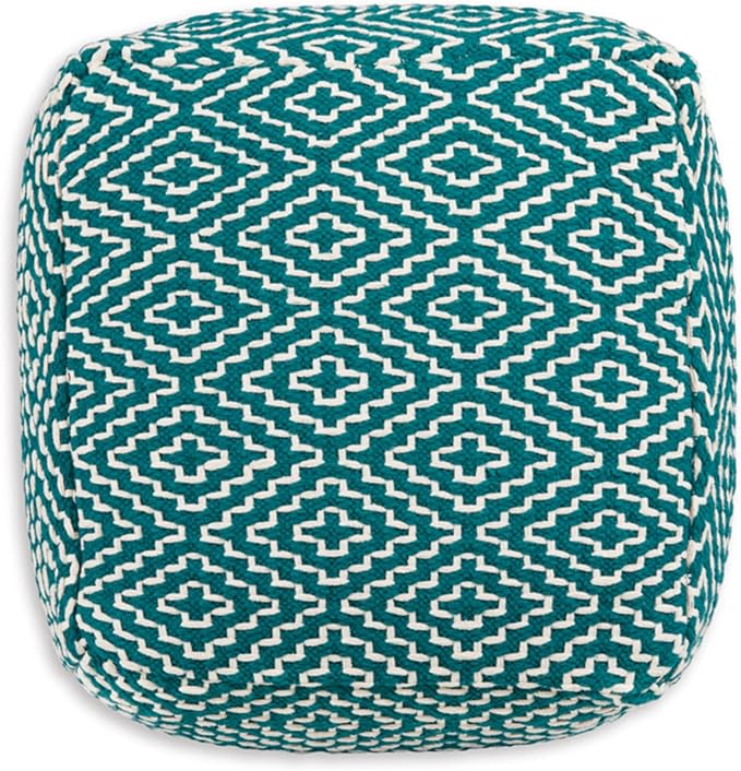 Signature Design by Ashley Brynnsen Casual Handwoven Geometric Pouf, Green & White