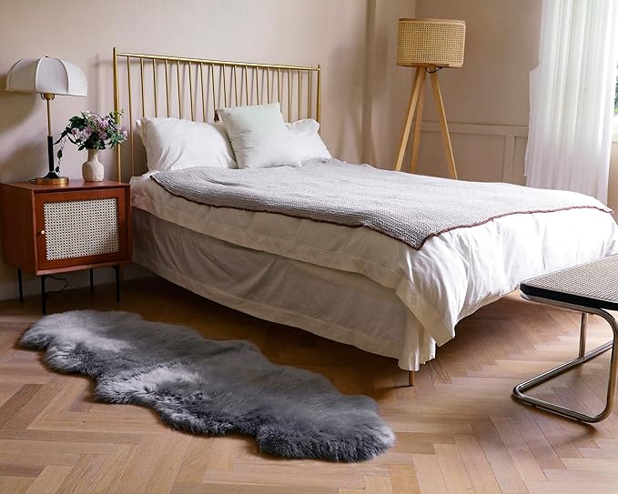 WaySoft New Zealand Sheepskin Area Rug – Genuine Fluffy Wool, Multiple Sizes, Bedroom or Living Room Decor(2ft x 6ft,Grey)
