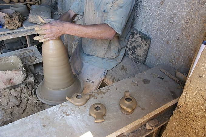 Herodian - Biblical Classic with Handle - Replica Ancient Clay Oil LAMP & Certificate of Authenticity Hanukkah-Judaica/Christian Gift - Handmade in The Holy Land