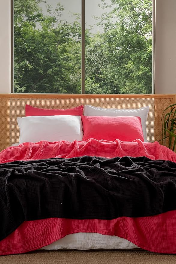 Muslin Blanket - Pure 100% Turkish Cotton Airy Soft Light Versatile Gauze Throw Blanket for Bed, Couch, Sofa (Fuchsia, Queen XL Size (95" x 95" inch))