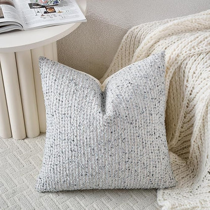 Striped Throw Pillow Covers 16x16 Set of 2 Blue Textured Boucle Chic Morden Boho Accent Farmhouse Square Decorative Couch Pillow Covers for Home Decor Bed Sofa Living Room