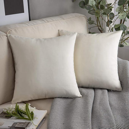 Phantoscope Pack of 2 Velvet Decorative Throw Decorative Pillow Cover Soft Solid Square Cushion Case for Couch Off White 24 x 24 inches 60 x 60 cm