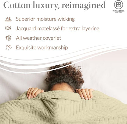 Threadmill Luxury Cotton Blankets for Queen Size Bed | All-Season 100% Cotton Queen Size Blanket | Aster Cozy Lightweight, Soft Breathable Coverlet fits Full Size Bed, 90x92 | Sage Green
