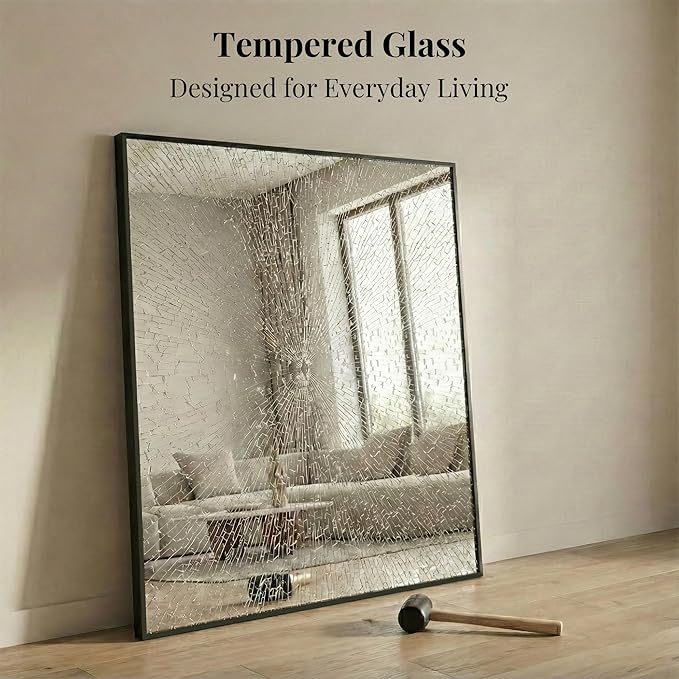 30"x36" Black Bathroom Mirror, Matte Metal Framed Vanity Mirror for Wall, Industrial Rectangular Mirror Over Sink, Modern Farmhouse Decor, Flush Mount