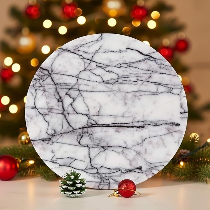 Handcrafted Marble Tray – Bathroom Counter Organizer, Jewelry Tray, Perfume Organizer & Decorative Tray for Vanity Accessories, Coffee Table Decor & Bathroom Countertop, Stone Trays (Round, Leilac)