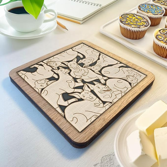 02 Doberman Pinscher Dog Coaster - Doberman Pinscher Dog Puzzle Wooden Coaster Set - Interlocking Jigsaw Drink Mats with Laser-Cut Design