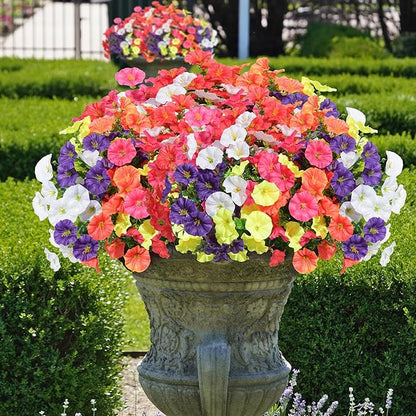 Spring Summer Mix Color Artificial Morning Glory, 12 Bundles Artificial Flowers for Outdoors Decorations UV Resistant Realistic Silk Flowers for Patio Home Decor Garden Planter Window Box Yard