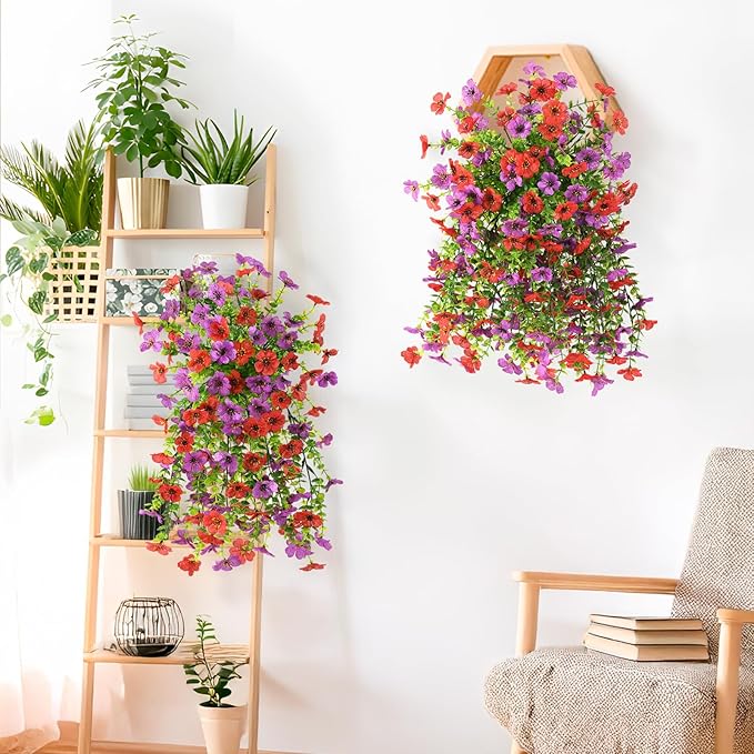 INQCMY 2Pcs Artificial Fake Hanging Flowers for Outdoors UV Resistant Artificial Plants for Spring Summer Decor Look Real Faux Flowers for Outside Home Planter Porch Patio Decor