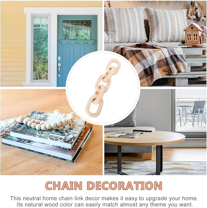 OSOLADY Wood Chain Link Decor: 5-Link Decorative Wooden Chain - Aesthetic Home Decor for Farmhouse Bookshelf Coffee Table Living Room Racks Cabinet