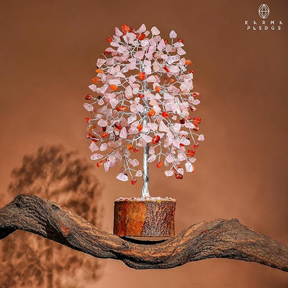 Healing Crystals Chakra Tree of Life for Positive Energy & Protection & Good Luck, Money, Feng Shui Decor for Home and Office Desk Decoration, Spiritual Gifts (Rose, Carnelian Dual Beads)