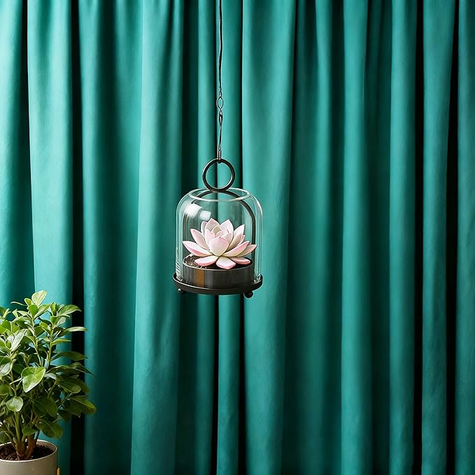 5"x7.5" Versatile Modern Metal Hurricane Lantern with Handmade Sturdy Glass Dome in Black for 3" Pillar Candle & Plants, Industrial, Farmhouse