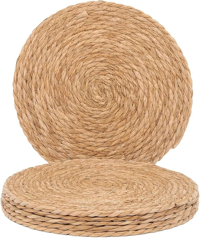 Handmade 12" Round Woven Placemats Set of 6, Outdoor Boho Burlap Table Mats Heat Resistant, Natural Jute Place Mat Non Slip Rattan Coasters for Round Dining Table, Home Decoration, Wedding