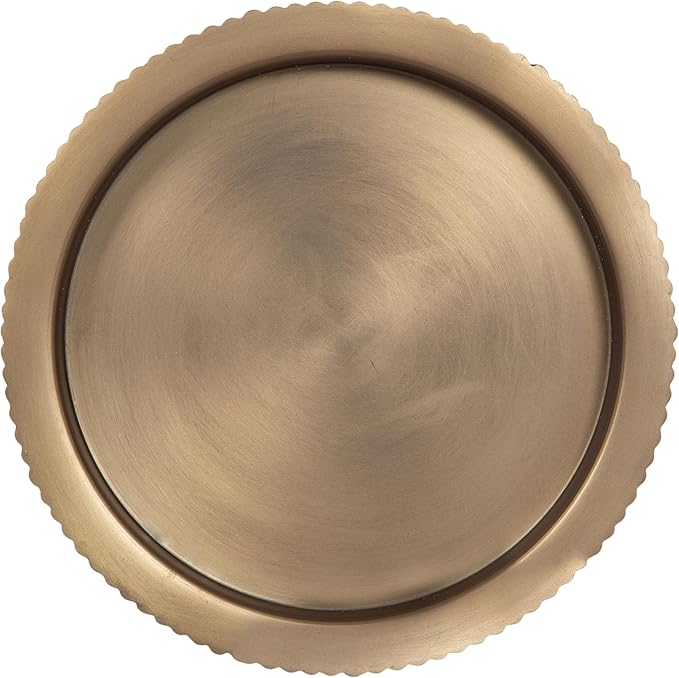 Kate and Laurel Rooks Modern Large Metal Pillar Candle Holder with Hurricane, 10 Inch Diameter, Antique Brass, Transitional Ribbed Oversized Hurricane Candle Holder with Glass Cylinder for Living Room