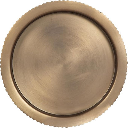 Kate and Laurel Rooks Modern Large Metal Pillar Candle Holder with Hurricane, 10 Inch Diameter, Antique Brass, Transitional Ribbed Oversized Hurricane Candle Holder with Glass Cylinder for Living Room