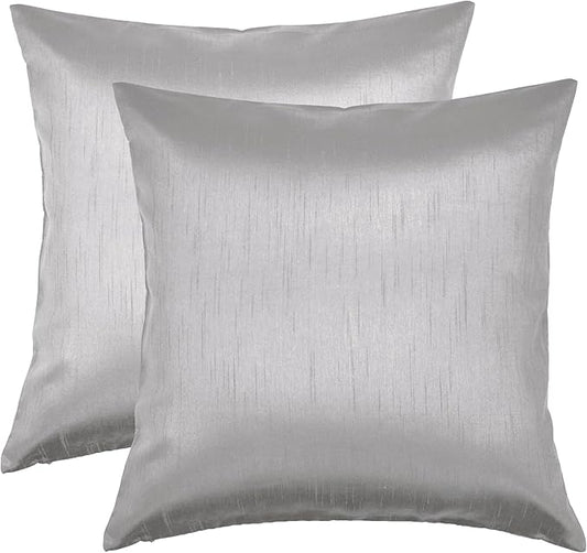 Aiking Home Collection 26x26 Inches Faux Silk Square European Shams, Zipper Closure, Silver (Set of 2)