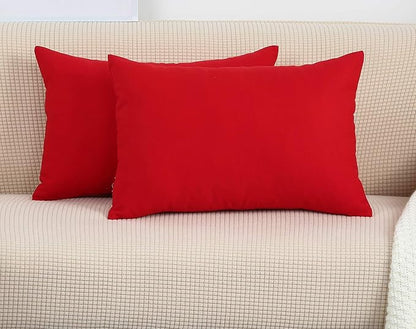 TangDepot Handmade Decorative Solid 100% Cotton Canvas Throw Pillow Covers/Pillow Shams, (12"x18", Red)