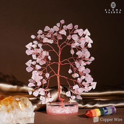 Crystal Tree for Home and Office Decor, Rose Quartz Chakra Healing Stones Handmade Feng Shui Tree of Life for Positive Energy, Money, Good Luck, Christmas Decor, Birthday Gifts for Women, Mom