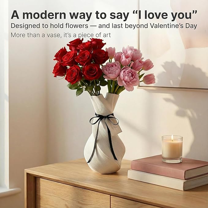 Modern Sculptural Twisted Vase, 8.66 Inch Waterproof 3D Printed Flower Vase for Fresh or Dried Flowers, Minimalist Art Vase for Home Decor, Contemporary Centerpiece & Valentine’s Day Gift