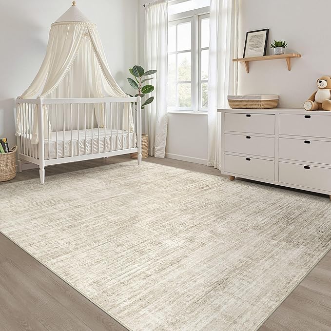 10x12 Area Rug Living Room: Washable Large Neutral Beige Rugs Abstract Soft Modern Stain Resistant Indoor Floor Non-Slip Carpet for Bedroom Nursery Kids Office Playroom Dining Room Under Table Home