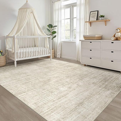 6x9 Area Rugs Living Room: Washable Large Neutral Beige Rug Abstract Soft Modern Stain Resistant Indoor Floor Non-Slip Carpet for Bedroom Nursery Kids Office Playroom Dining Room Under Table Home