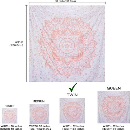 raajsee Glittering Rose Gold Pink Tapestry Wall Hanging Mandala-Bohemian Room Decor-Indian Cotton Throw Hippie Tapestries -Boho Bedding White Golden Queen Bedspread 82x92 inches