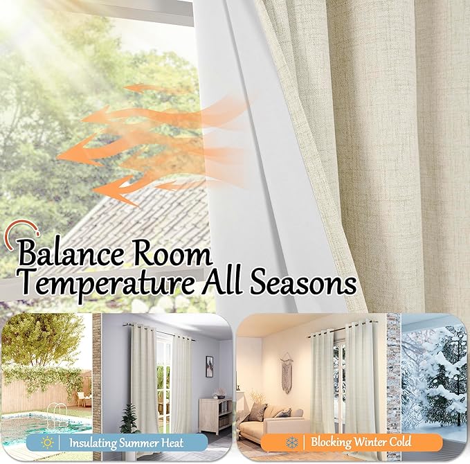 Lajode 40 Inch Length Linen Blackout Curtains for Short Cafe Window, Thermal Insulated Light Blocking Soundproof Privacy Burlap Curtains 2 Panels, Each 38 Inch Wide Natural