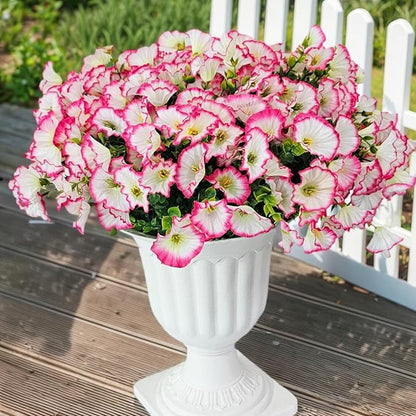 Artificial Silk Flowers for Outdoor Decoration,12 Bundles Faux Flowers Colorful Morning Glory with Eucalyptus Fake Plants Greenery UV Resistant for Outside Front Door Planter Porch Patio Yard