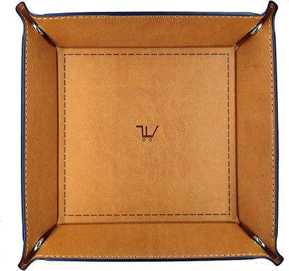 PU Valet Tray Organizer Storage 5.5"x5.5"X1.2". Key Jewelry Tray, Dice Box Bedside Tray,Wallets Watches Keys Coins Mobile Phones Organizer, Office Desk Accessory Catchall (Brown).