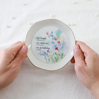HOME SMILE Friendship Gifts for Women Best Friend Jewelry Ring Dish Tray with Dynamic Butterfly&Flower Pattern Shifts,Our Laughs are Limitless Unique Gifts for Friends Birthday Mother's Day Christmas