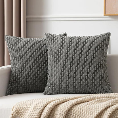 Kevin Textile Euro Sham Pillow Covers 28x28 Inch 2 Packs Soft Boho Striped Corduroy Decorative Throw Pillows for Living Room Couch Bed Sofa Rustic Farmhouse Home Decor 71x71cm Dark Grey