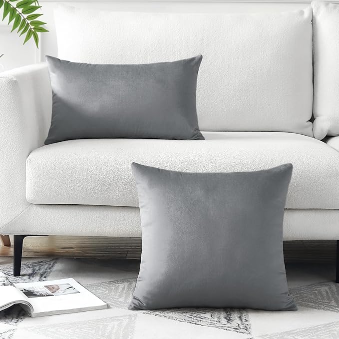 Artscope Luxury Velvet Pillow Covers Decorative Square Pillowcases Soft Solid Cushion Cases for Couch Sofa Bedroom Home Decor 20x20 Inch Graphite Grey