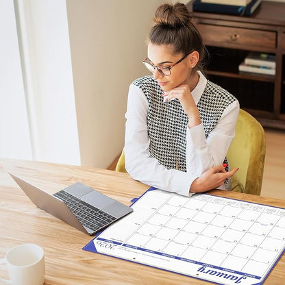 Ospelelf Large Desk Calendar 2026-2027 with PU Leather Pad, 18 Months Planner Pad from January 2026 - June 2027, 22" x 17" Wall Calendar with Protective Cover for Home or Office, Blue