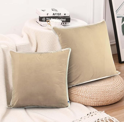 FINGERCRAFT Decorative Throw Pillow Cover Pack of 2 Soft Velvet Cushion Cover, Sofa and Bedroom Pillow Case 18" x 18" Cream