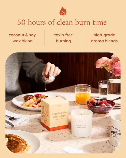 Literie NYC Inspired Scented Candle: Brunch in The West Village - Citrus & Champagne, 9oz, 50 Hour Burn, Vegan Soy & Coconut Blend Candle for Home Decor, Gift for Women & Men