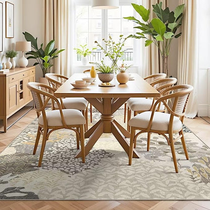 DEXDE Washable Area Rugs 6x9 for Living Room, Floral Large Rug Boho Print Vintage Low Pile Non Slip Carpet for Bedroom Kids Room Nursery Office Dinning Room, Gray