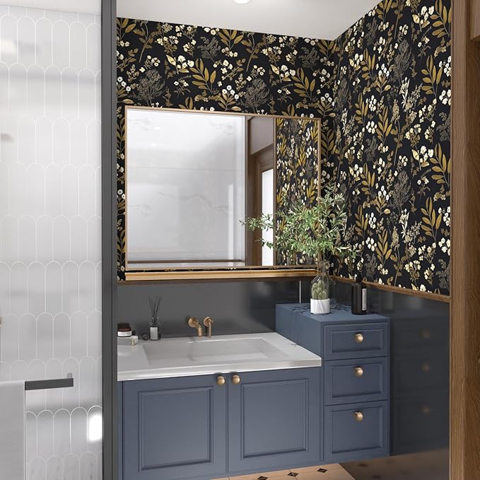 Gothic Wallpaper Peel and Stick Dark Floral Wallpaper 17.5in x 78.7in Vintage Leaf Contact Paper Vinyl Waterproof Self Adhesive Boho Botanical Wall Paper for Bedroom Cabinet Décor