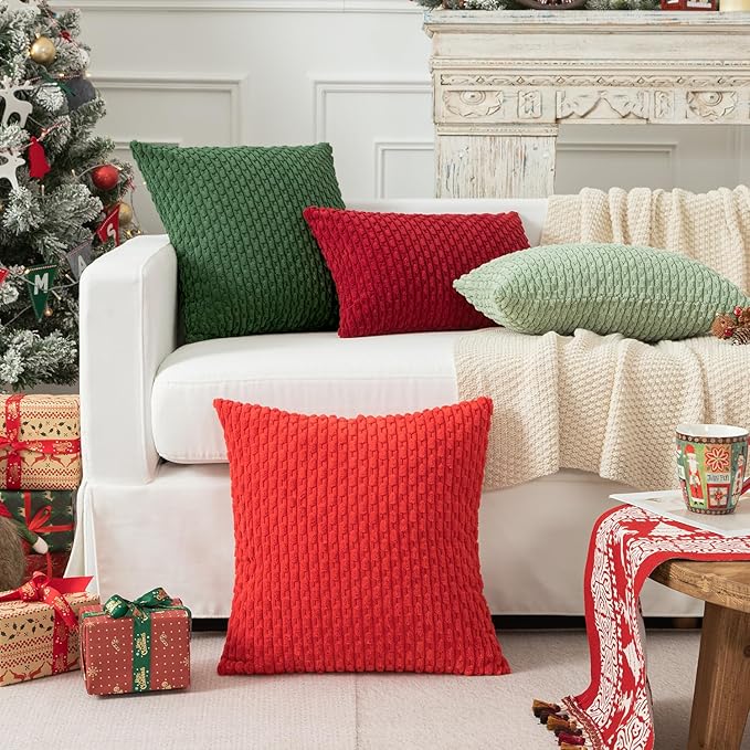 Kevin Textile Christmas Throw Pillow Covers 12x20 inch Soft Striped Decorative Cushion Cases with Hidden Zipper for Couch Sofa Bed 2 Pieces Dark Green