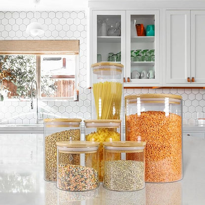 Urban Green Glass Jars with Airtight Lids, Airtight Glass Canisters with Locking Lids, (Bamboo 100oz)