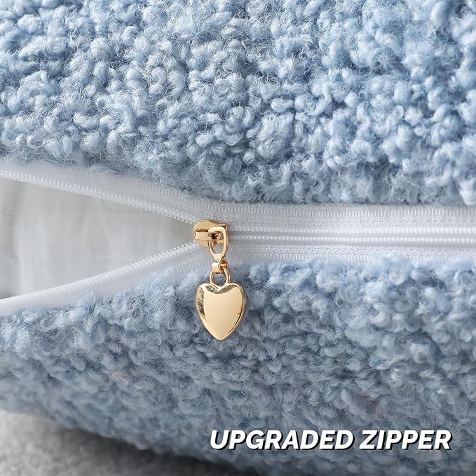 FUTEI Light Blue Throw Pillow Covers 18x18 Inch Set of 2,Furry Faux Fur Teddy Boucle Textured Cushion Covers,Soft Fluffy Decorative Pillow Case,Home Decor for Couch Bed Living Room Office Car