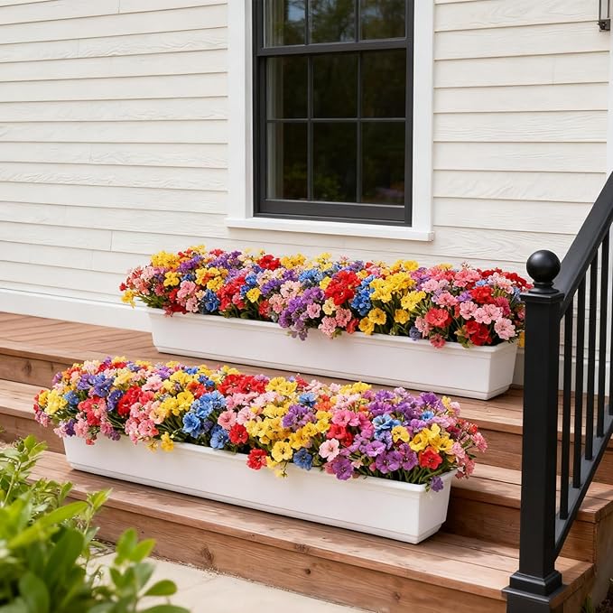 Artificial Flowers for Outdoor Faux Plants for Spring Summer Decoration, UV Resistant Realistic Silk Plastic Fake Flowers Garden Porch Patio Balcony Yard Front Home Decor, 24 Bundles