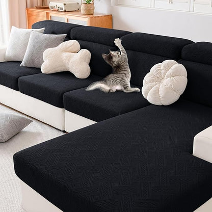 hyha Waterproof Couch Cushion Covers, Waterproof Sectional Couch Covers for 2 Cushion Sofa for Pets, Stretch Sofa Slipcover Washable with Elastic Bottom(2 Packs, Black)