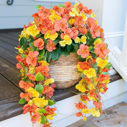 HyeFlora Hibiscus Fall Flowers Artificial Hanging Flowers Plants for Outdoors Autumn Decoration, 4pcs Silk Hibiscus Vines Realistic UV Resistant Faux Flowers for Outside Planters Yard Garden Home, Mix
