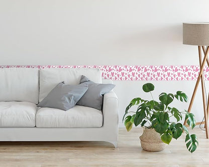 FLFK Pink Heart Wallpaper Border - Peel and Stick Wall Paper, Self Adhesive Removable PVC Borders Sticker, Modern Waterproof Trim for Home Decor, 7" x 240"