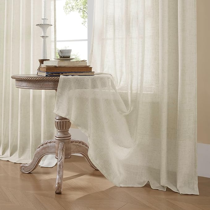 Joydeco Linen Curtains 90 Inch Length 2 Panel Sets,Light Filtering Curtains for Bedroom 70 Inch Wide Living Room Drapes with Back Tabs & Rod Pockets (W70 x L90 Inch, Beige)