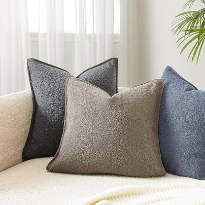 JUSPURBET Throw Pillow Covers 20x20 Set of 2 Decorative Pillow Covers for Couch Sofa Bed Cozy Boucle Textured Cushion Covers Cases with Invisible Zipper for Living Room Home Decor,Gray