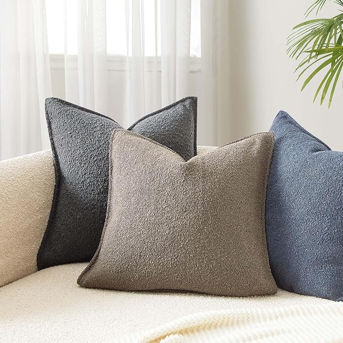 JUSPURBET Throw Pillow Covers 16x16 Set of 2 Decorative Pillow Covers for Couch Sofa Bed Cozy Boucle Textured Cushion Covers Cases with Invisible Zipper for Living Room Home Decor,Gray